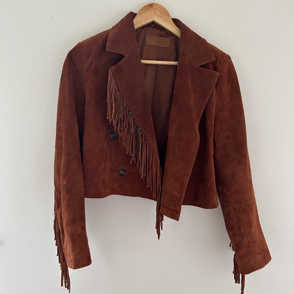 Blank Nyc Cropped Fringe Suede Jacket Size S Gem